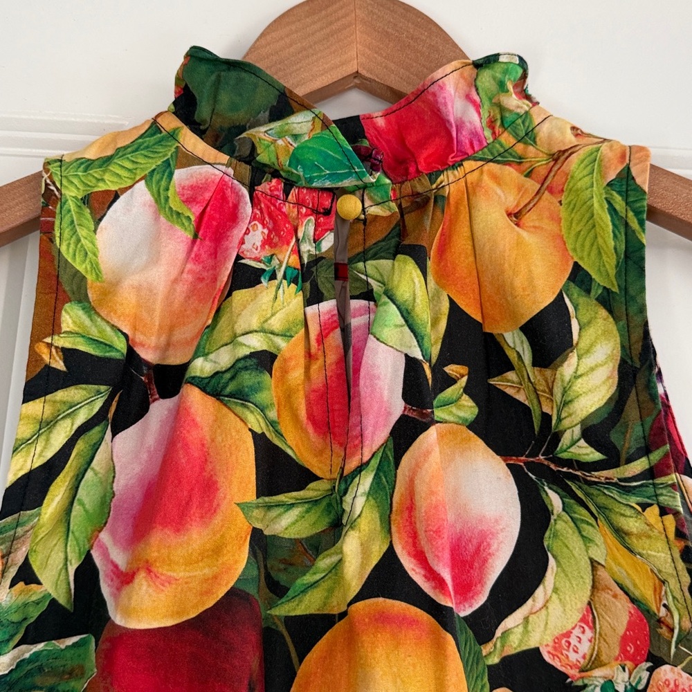 Maeve by Anthropologie Poplin Ruffle-Neck Halter Tank Fruit Tropical Print XS - Picture 7 of 13